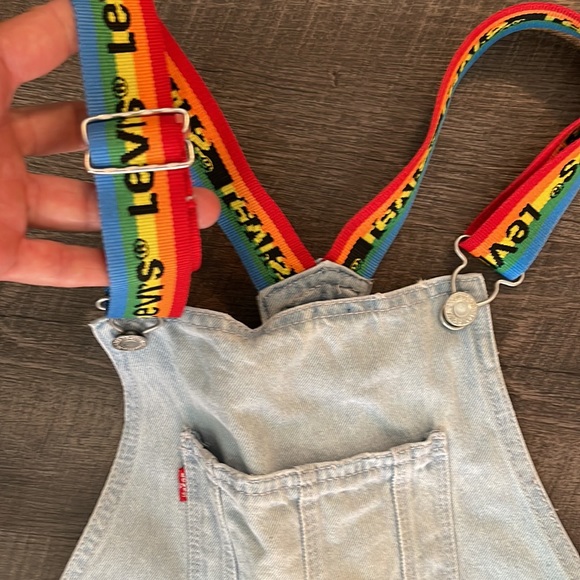 Youth Levi cut off overalls with rainbow suspenders straps - Picture 2 of 4